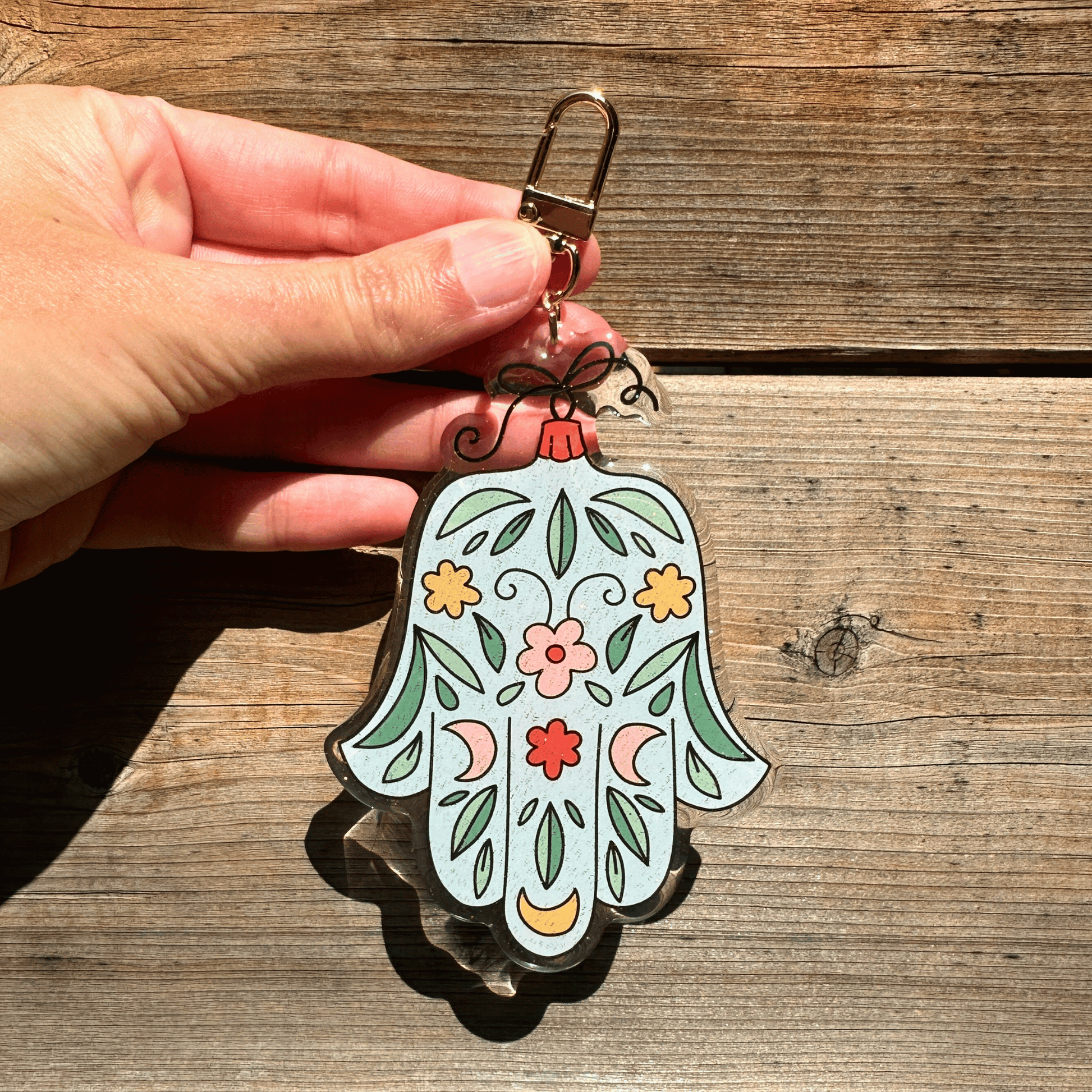 Hamsa Acrylic Glitter Key Chain My Sparkling Emporium