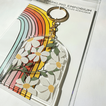 Daisy Acrylic Glitter Key Chain My Sparkling Emporium