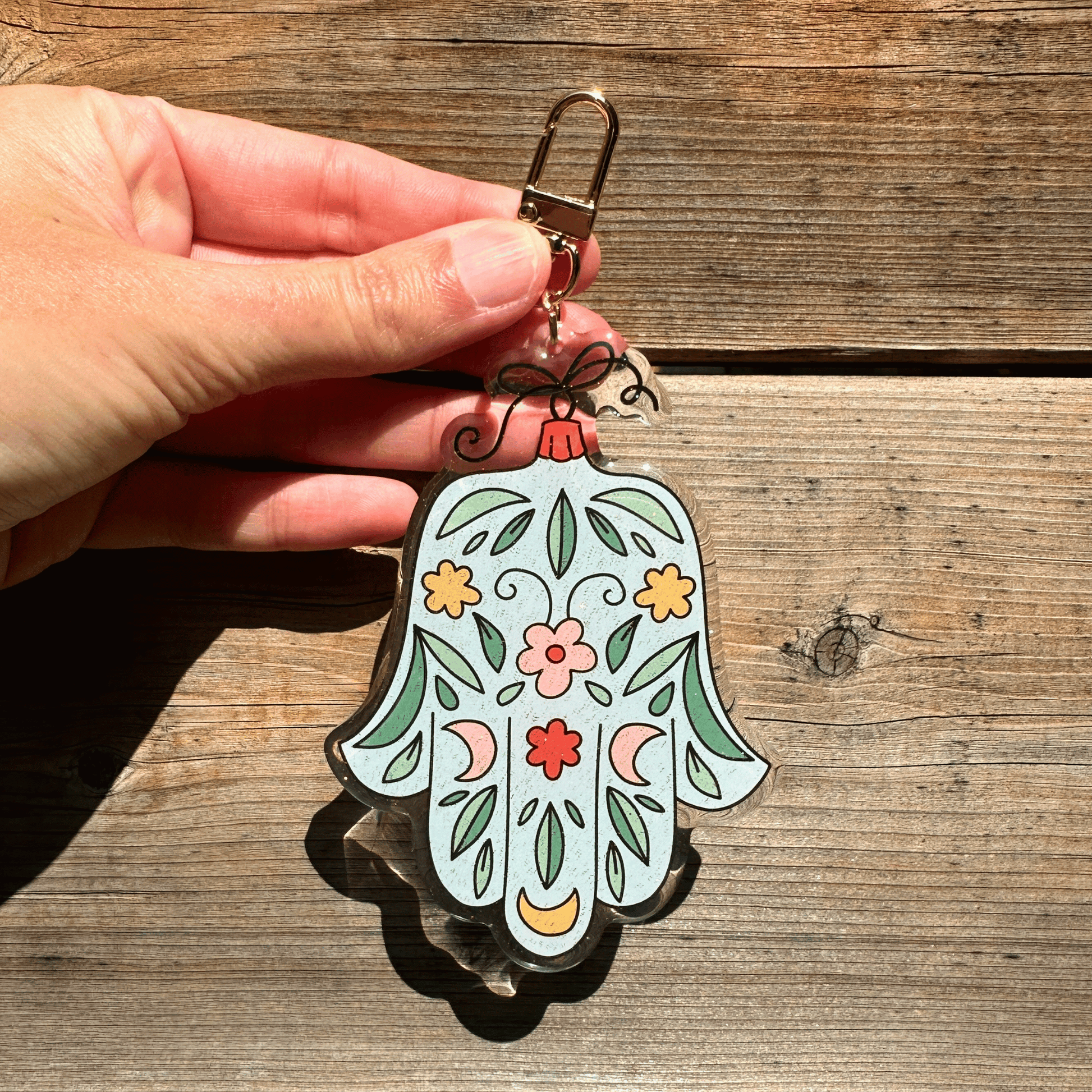 Hamsa Acrylic Glitter Key Chain My Sparkling Emporium