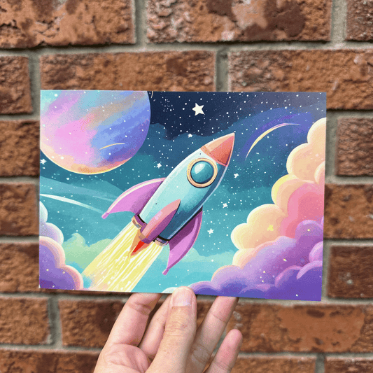 Rainbow Rocket Postcard Print My Sparkling Emporium