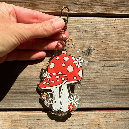 Toadstools Acrylic Glitter Key Chain My Sparkling Emporium