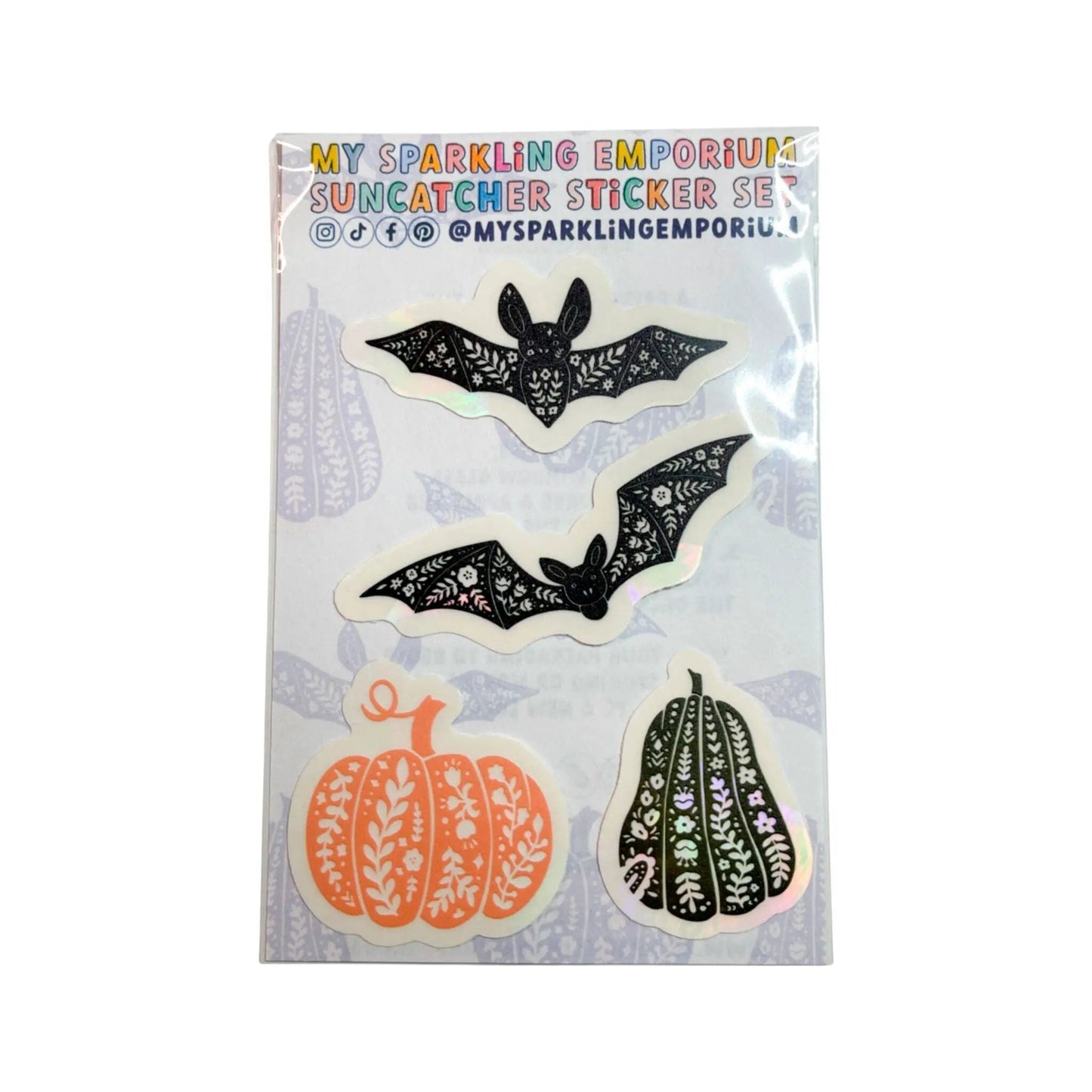 Lacey Bats & Patterned Pumpkins Suncatcher Sticker Set Suncatcher Sticker My Sparkling Emporium 