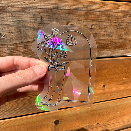 Rainboots & Flowers Suncatcher Sticker My Sparkling Emporium